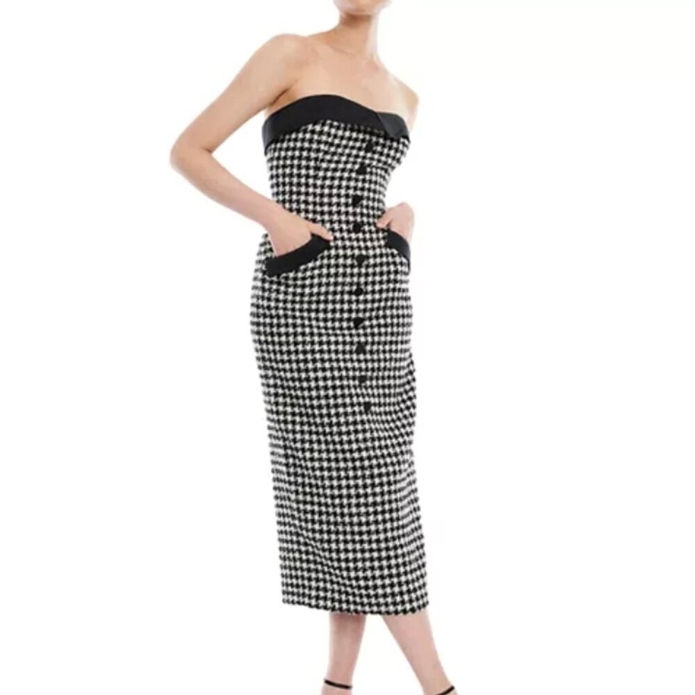 BcbgMaxazria Strapless Sweetheart Houndstooth Sheath Dress NWT